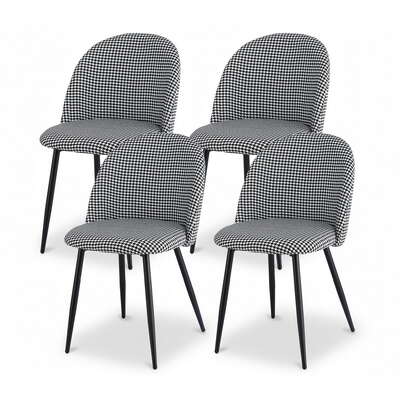  Dining Chairs Set of 4 Linen Solid Curved Houndstooth - Elegant