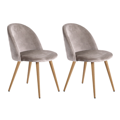 Set of Two Velvet Modern Dining Chair - Light Grey