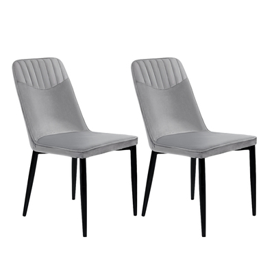2x Dining Chairs Chair New metal Legs High Back Velvet Grey