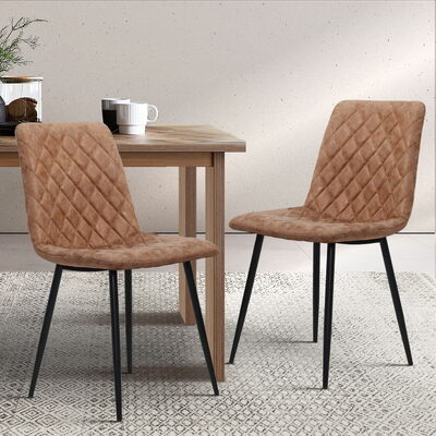Dining Chairs Kitchen Chair PU Leather Padded Iron Legs x2