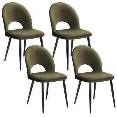 Set of 4 Hollow Green Velvet Dining Chairs for Dining Room - Stylish