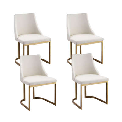 Set of 4 Dining Chairs with Beige Linen Fabric and Sturdy Frame