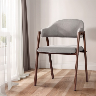 Dining Chairs Set Of 2 Linen Hollow Armchair Grey