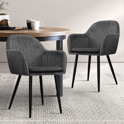 Dining Chairs Chair Metal Legs Armchair Velvet Grey x2