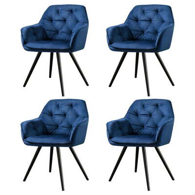 Dining Chairs Set of 4 Velvet Diamond Tufted Armchair Blue - Stylish