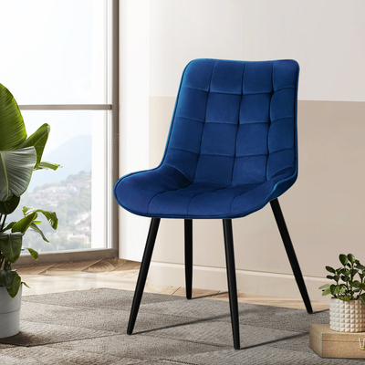 Set of 2 Toula Dining Chairs Kitchen Chairs Velvet Upholstered Blue