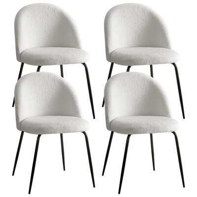 Set of 4 Dining Chairs in White Sherpa Boucle Fabric - Modern