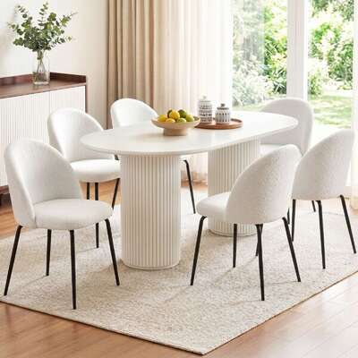 Sherpa Boucle Dining Chairs Set of 6 White | EXTG