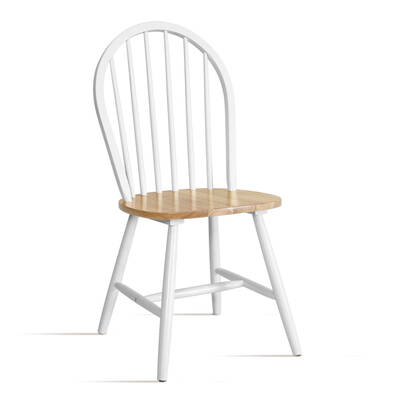 2x Dining Chairs Kitchen Chair Rubber Wood Retro Cafe White Wooden Seat