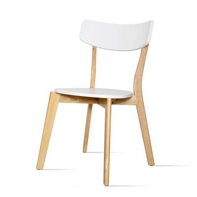 2x Dining Chairs Kitchen Chair Rubber Wood Cafe Retro White Wooden Seat