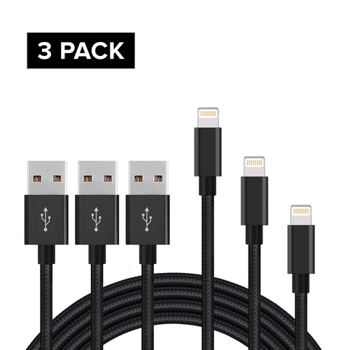 3 1M Nylon Apple 5 6 6S 7 7 Plus 8 8 Plus Charger USB Cord Lightning Cable Black