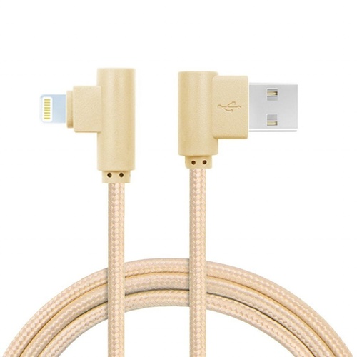 Tough 1m 90 Degree Angle Lightning USB Charger Cable  iPhone 7 8 X iPads (Gold)