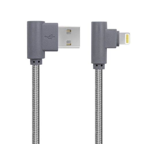 Tough 1m 90 Degree Angle Lightning USB Charger Cable iPhone 7 8 X iPads (Gray)