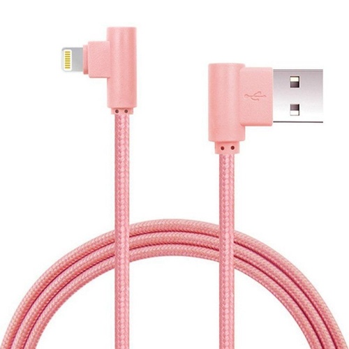 Tough Duty 1m Lightning USB Cable 90 Degree Angle Charger iPhone iPad (Pink)