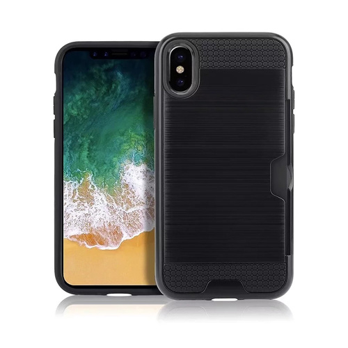 iPhone X Case - Brushed Textured Protective TPU PC Cover with card slot (Black)