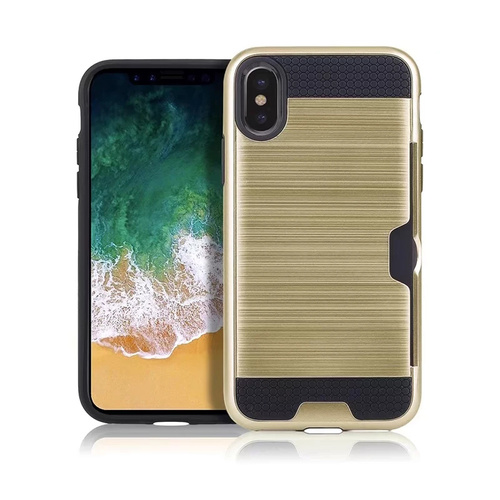  iPhone X Case - Brushed Textured Protective TPU  PC Cover with Card Slot (Gold)