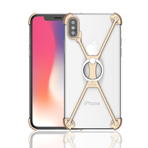 iPhone X Metal Protective Type-X Four Angle Cover with Safe Ring Holder (Gold)