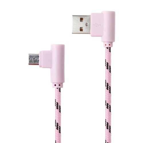 Super Tough 1m Nylon - 90 Degree Angle Micro USB Charger Data Sync Cable (Pink)
