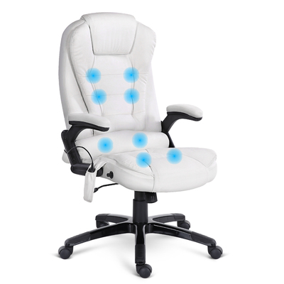 Massage Office Chair 8 Point PU Leather Office Chair - White