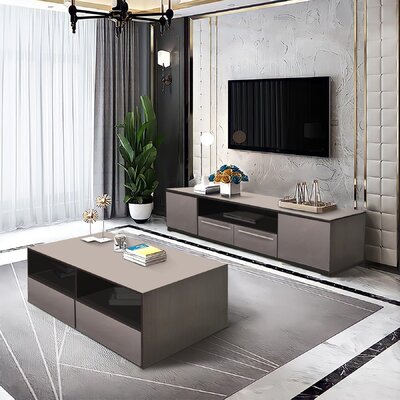 2 Pieces Modern Coffee Table & TV Unit Set 