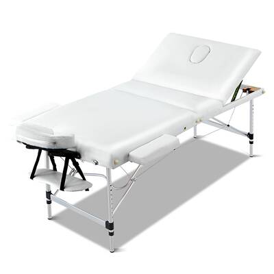 Zenses 80cm Wide Portable Aluminium Massage Table 3 Fold Treatment Beauty Therapy White