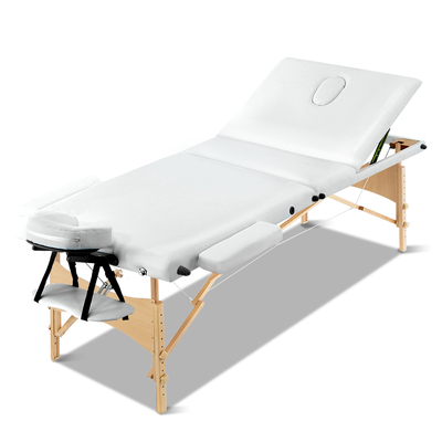 Massage Table 70cm 3 Fold Wooden Portable Beauty Therapy Bed Waxing White