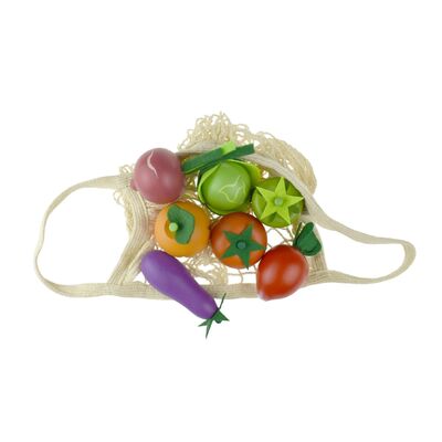 Wooden Vegetables 7 Pcs Set With Cotton Mesh Shopping Bag
