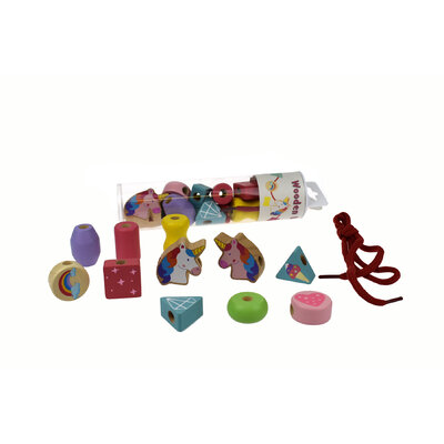 WOODEN UNICORN LACING BEAD SET IN TUBE
