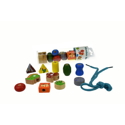 WOODEN DINOSAUR LACING BEAD SET IN TUBE