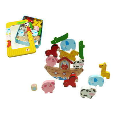 WOODEN NOAH'S ARK BALANCING GAME IN TIN BOX