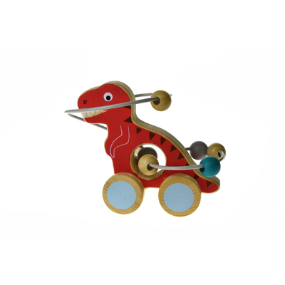 Wooden Dinosaur Bead Maze On Wheel Red