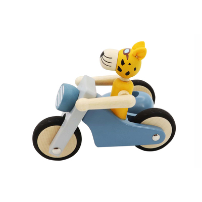 Retro Lge Motor Tricycle With Cute Leopard Driver Blue