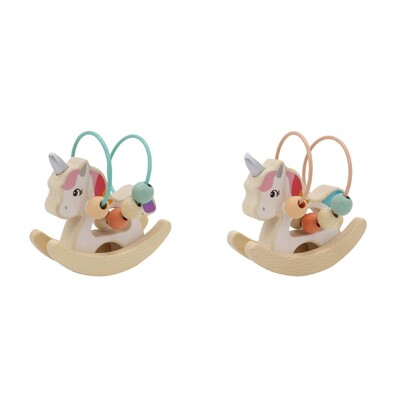 Wooden Unicorn Rocker With Beads In Display Box