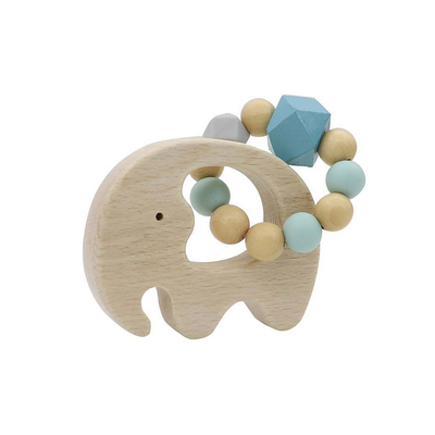 Calm & Breezy Elephant Rattle With Silicone Bead