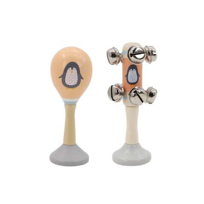 Penguin Wooden Maraca & Bell Stick Set