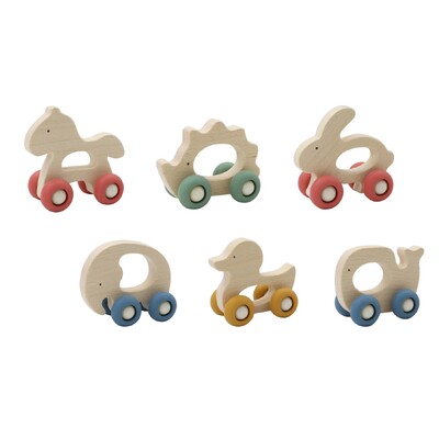 Wooden Grip Animal With Silicone Wheels