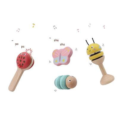 Wooden spring insect music set 4 pc