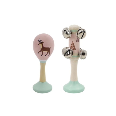 Deer Wooden Maraca & Bell Stick Set