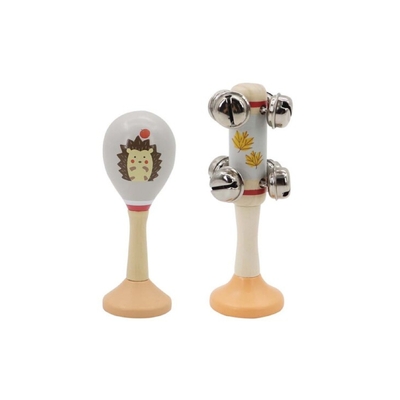 Hedgehog Wooden Maraca & Bell Stick Set