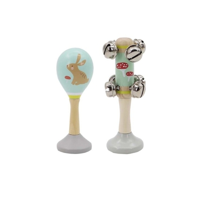 Rabbit Wooden Maraca & Bell Stick Set