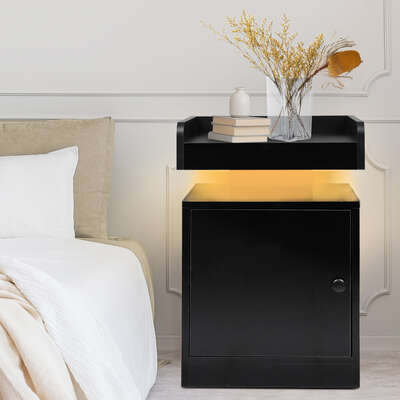 Bedside Table With USB Charger Outlet 34x33x33cm