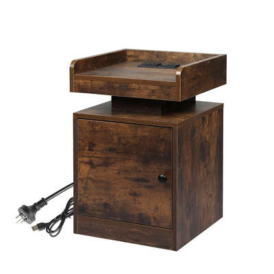 Minimalist Bedside Table USB Charger Outlet RGB Oak - Wood Finish