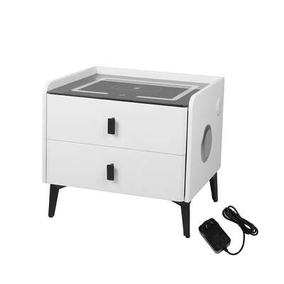 Elegant Bedside Table LED Lights Drawers Storage - Foldable Function