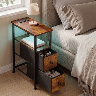 Narrow Bedside Table With LED 20x40x59cm