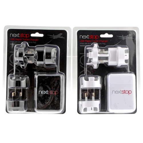 4 Port Usb Rapid Travel Charger 2 Asst