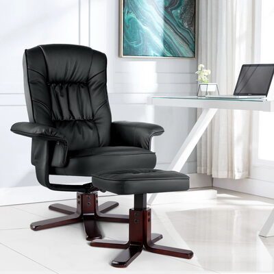PU Leather Wood Armchair Recliner - Black