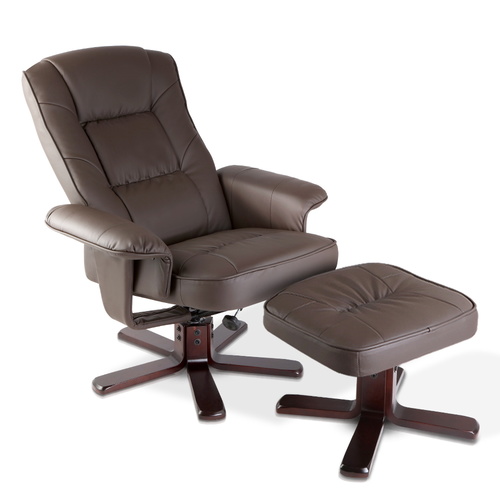 PU Leather Wood Armchair Recliner - Chocolate
