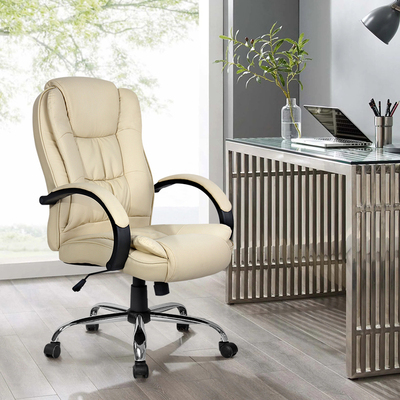 Durable Executive Office Chair Leather Tilt Beige