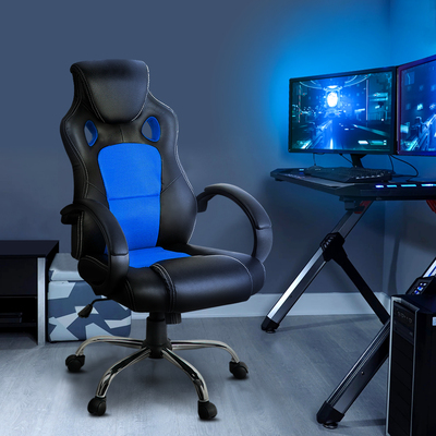 Racing Style PU Leather Office Desk Chair - Blue