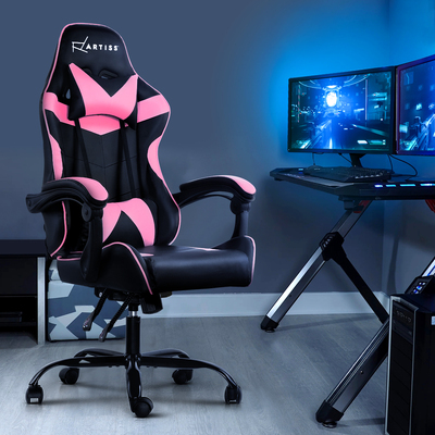 Office Chair Gaming Chair Computer Chairs Recliner PU Leather Seat Armrest Black Pink